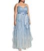 Color:Blue/Ivory - Image 3 - Plus Size Spaghetti Strap V-Neck Glitter Ombre Mesh Corkscrew Ball Gown