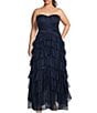 Color:Navy - Image 1 - Plus Size Strapless Lace-Up Back Tiered Dress