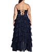 Color:Navy - Image 2 - Plus Size Strapless Lace-Up Back Tiered Dress