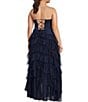 Color:Navy - Image 3 - Plus Size Strapless Lace-Up Back Tiered Dress