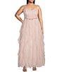 Color:Blush - Image 1 - Plus Sweetheart Neck Rose Waist Corkscrew Tulle Long Dress