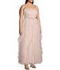 Color:Blush - Image 3 - Plus Sweetheart Neck Rose Waist Corkscrew Tulle Long Dress