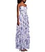 Pear Culture Printed Floral Mesh Strapless Corset Tiered Dress - Image 3