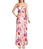 Pear Culture Satin Floral Printed V-Neck Open Back Dress - Image 1