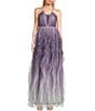 Color:Lilac/Silver/Glitter - Image 1 - Sleeveless V-Neckline Plunge Glitter Ombre Dress