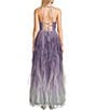 Color:Lilac/Silver/Glitter - Image 2 - Sleeveless V-Neckline Plunge Glitter Ombre Dress
