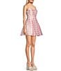 Color:Pink - Image 3 - Spaghetti Square Neckline Lace-Up Back Plaid Dress