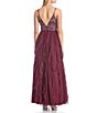 Color:Berry - Image 3 - Spaghetti Strap V-Neck Embellished Bodice Corkscrew Ball Gown