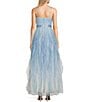 Color:Blue/Ivory - Image 2 - Spaghetti Strap V-Neck Glitter Ombre Mesh Corkscrew Ball Gown