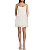 Color:Off-White - Image 1 - Square Neck Lace Up Back Glitter Fit & Flare Mini Dress