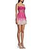 Color:Fush/Cream - Image 3 - Strapless Corset Lace-Up Back Glitter Ombre Dress