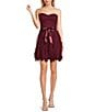 Color:Wine - Image 1 - Strapless Glitter Mesh Corkscrew Fit-And-Flare Dress