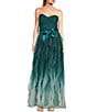 Color:Emerald - Image 1 - Strapless Glitter Ombre Mesh Ruffled Corkscrew Dress