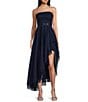 Pear Culture Strapless Lace-Up Back Asymmetrical Mesh Dress, Color:Navy - Image 1