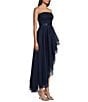 Pear Culture Strapless Lace-Up Back Asymmetrical Mesh Dress, Color:Navy - Image 3