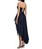 Pear Culture Strapless Lace-Up Back Asymmetrical Mesh Dress, Color:Navy - Image 4