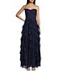 Color:Navy - Image 1 - Strapless Lace-Up Back Tiered Dress