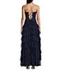 Color:Navy - Image 2 - Strapless Lace-Up Back Tiered Dress