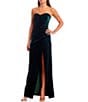 Pear Culture Strapless Ruched Velvet Long Dress, Color:Emerald - Image 3
