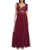 Color:Wine - Image 1 - Tie Sleeveless Embroidered Mesh Dress