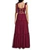 Color:Wine - Image 2 - Tie Sleeveless Embroidered Mesh Dress