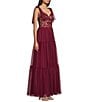 Color:Wine - Image 3 - Tie Sleeveless Embroidered Mesh Dress