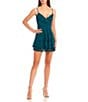 Color:Emerald - Image 1 - V-Neck Double Hem Fit-And-Flare Lace Mini Dress