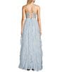 Color:Blue - Image 2 - V-Neck Lace Corset Illusion Lace-Up Back Corkscrew Ruffled Dress