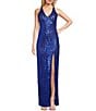 Color:Dark Royal - Image 1 - V-Neck Spaghetti Strap Sequin Pattern Dress