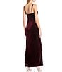 Color:Burgundy - Image 2 - Velvet Rhinestone Waist Cut-Out Front Slit Long Dress