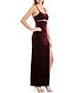 Color:Burgundy - Image 3 - Velvet Rhinestone Waist Cut-Out Front Slit Long Dress