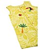 Color:Yellow - Image 3 - Baby 6-24 Months Tropical Leaf Print Embroidered Gauze Rolled Hem Button Front Shortall