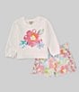 Color:Off white - Image 1 - Little Girls 2T-10 Floral Printed Short Set