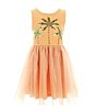Color:Orange - Image 1 - Little Girls 2T-12 Sleeveless Sequin Palm Tree Fit-And-Flare Dress