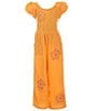 Color:Orange - Image 1 - Little/Big Girls 2T-10 Bubble Sleeve Flower-Embroidered Jumpsuit