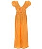Color:Orange - Image 2 - Little/Big Girls 2T-10 Bubble Sleeve Flower-Embroidered Jumpsuit
