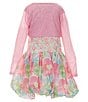 Color:Print - Image 2 - Little/Big Girls 2T-10 Floral Mesh Fit & Flare Dress And Shrug