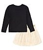 Color:Black - Image 3 - Little/Big Girls 2T-10 Long Sleeve Angel Wings Top & Blouson Skirt Set