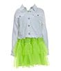 Color:Lime - Image 1 - Little/Big Girls 2T-10 Long-Sleeve Jacket & Sleeveless Ruffle-Hem Mesh Dress Set