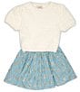 Color:Off-White - Image 1 - Little/Big Girls 2T-10 Short-Sleeve Fuzzy-Knit Sweater & Pleated Skirt Set