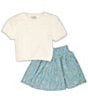 Color:Off-White - Image 2 - Little/Big Girls 2T-10 Short-Sleeve Fuzzy-Knit Sweater & Pleated Skirt Set
