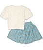 Color:Off-White - Image 3 - Little/Big Girls 2T-10 Short-Sleeve Fuzzy-Knit Sweater & Pleated Skirt Set