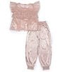 Color:Light Pink - Image 2 - Little/Big Girls 2T-10 Short Sleeve Sparkle Mesh/Crinkle Gauze Top & Matching Jogger Pant Set