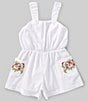Color:White - Image 1 - Little/Big Girls 2T-10 Sleeveless Floral-Embroidered Pocketed Romper