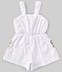 Color:White - Image 2 - Little/Big Girls 2T-10 Sleeveless Floral-Embroidered Pocketed Romper