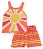 Color:Coral - Image 1 - Little/Big Girls 2T-10 Sunray-Printed Halter Top & Striped Shorts Set