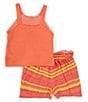 Color:Coral - Image 2 - Little/Big Girls 2T-10 Sunray-Printed Halter Top & Striped Shorts Set