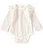 Color:Petal - Image 1 - Baby Girls Newborn-12 Months Long-Sleeve Ruffle Stripes Away Bodysuit