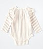 Color:Petal - Image 2 - Baby Girls Newborn-12 Months Long-Sleeve Ruffle Stripes Away Bodysuit
