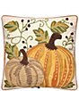 Peking Handicraft Harvest Pumpkin Duo Embroidered Square Pillow - Image 1